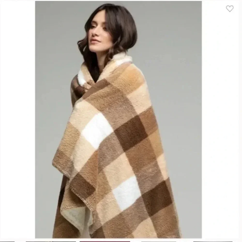 Plaid Sherpa Throw Blanket 50” x 60”
